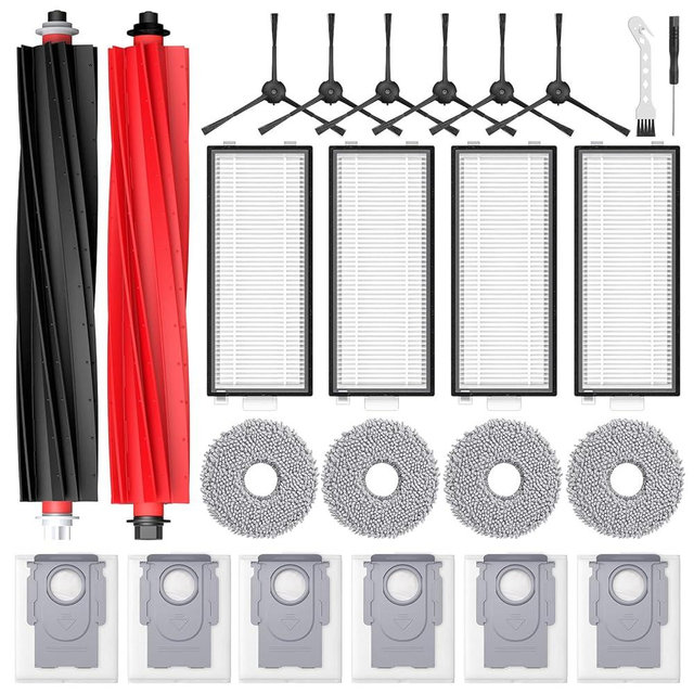 Qrevo Slim Replacement Parts for Roborock Qrevo Slim/Qrevo Master Robot Vacuum, Accessories Include Dual Main Brush, 6*Side Brushes, 4*Filters, 4*Microfiber Mop Cloths, 6*Dust Bags, 2*Tools