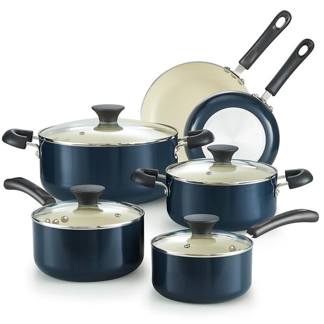 Cook N Home Pots and Pans Set Nonstick, 10-Piece Ceramic Kitchen Cookware Sets, Nonstick Cooking Set with Saucepans, Frying Pans, Dutch Oven Pot with Lids, Blue