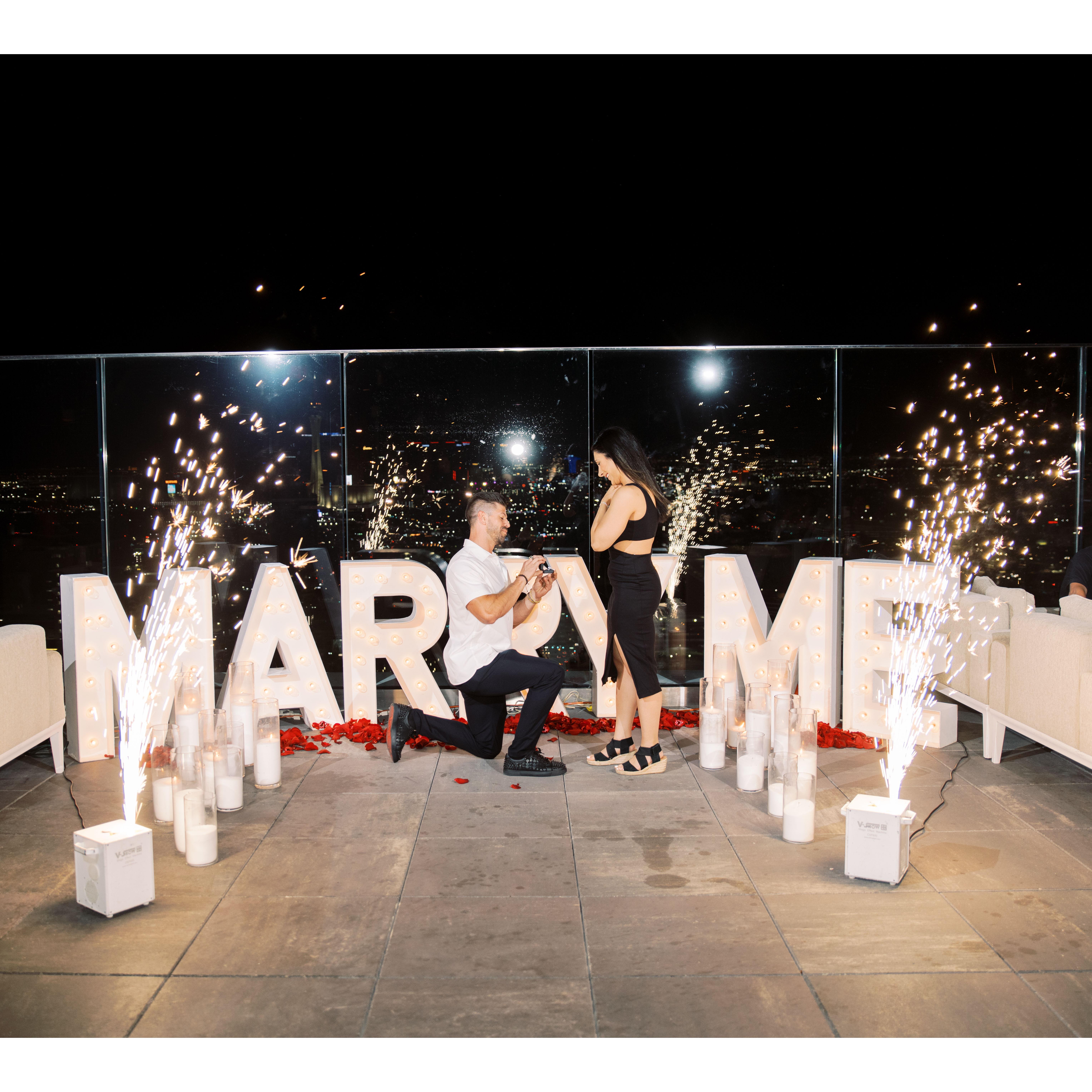 Rick planned a surprise engagement at the Legacy Club rooftop in Las Vegas
