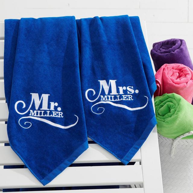The Happy Couple Embroidered 36-Inch x 72-Inch Beach Towel in Blue