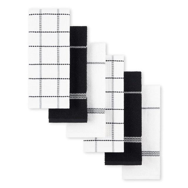 MARTHA STEWART Modern Waffle Kitchen Towel Set 6-Pack, Black, 16"x28"