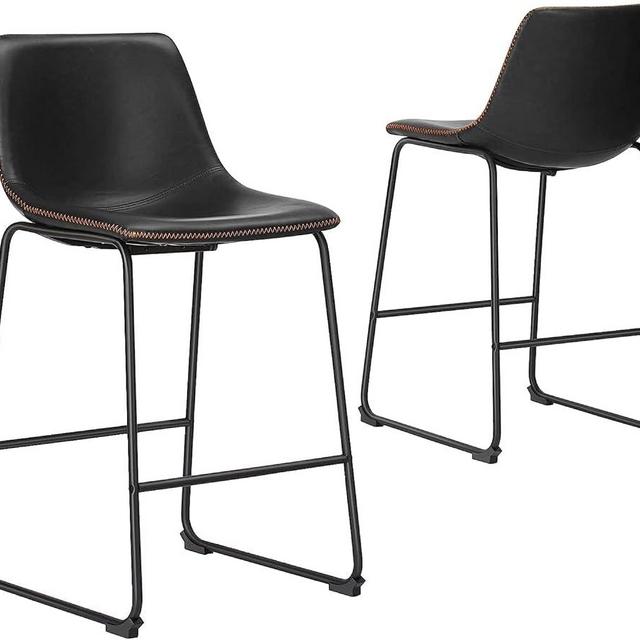 Sweetcrispy Counter Height Bar Stools Set of 2, Leather Barstools Modern Bar Stools with Back, 26 inch Counter Stool Armless Bar Chairs with Metal Legs, Footrest