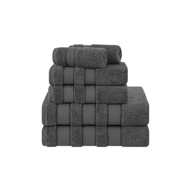American Soft Linen Salem 6 Piece Towel Set, 100% Cotton Bath Towels for Bathroom, Dark Gray