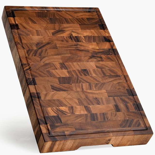 SHUMARU Tropical Walnut End-Grain Wood Cutting Board – 19X12X12" Butcher Block | Handmade in Bali - Silky-Smooth, Juice Groove, Knife‑Friendly, Ergonomic Grips & Non‑Slip Feet