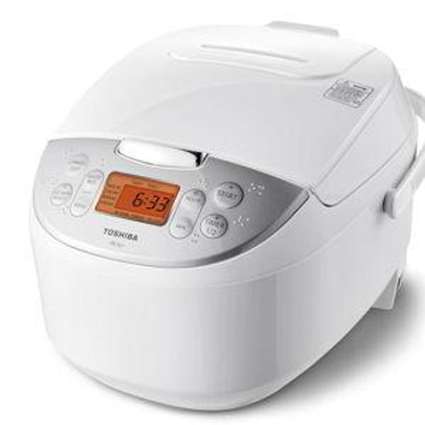 Toshiba Rice Cooker 6 Cup Uncooked – Japanese Rice Cooker with Fuzzy Logic Technology, 7 Cooking Functions, Digital Display, 2 Delay Timers and Auto Keep Warm, Non-Stick Inner Pot, White