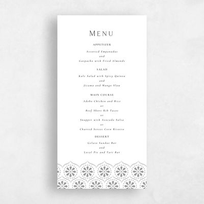Pewter Gray, Grey Wedding Menu - Aeolus