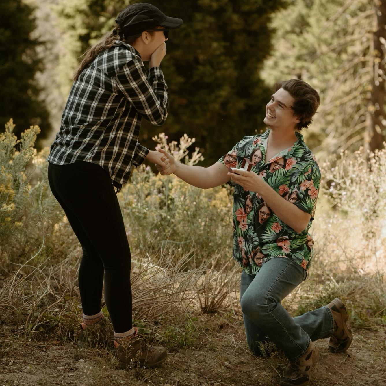 Andrew surprised Sam with a proposal during a hike at Bogus Basin, where we ski every winter.