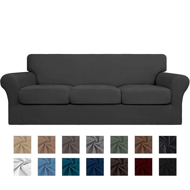 Easy-Going 4 Pieces Stretch Soft Couch Cover for Dogs - Washable Sofa Slipcover for 3 Separate Cushion Couch - Elastic Furniture Protector for Pets, Kids (Sofa, Dark Gray)