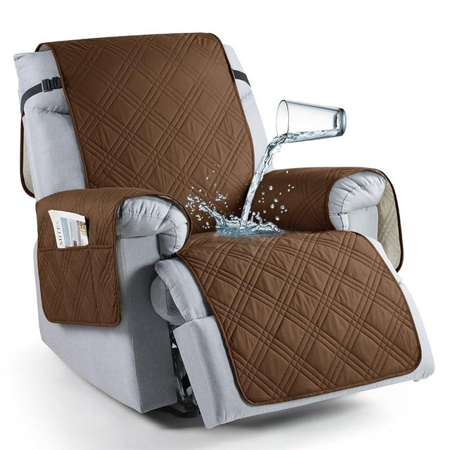 TAOCOCO Waterproof Recliner Chair Covers 30 Inch Wide, Oversized Recliner Covers for Recliner Chair with Pocket, Recliner Slipcovers with Straps Furniture Protector for Kids Pets (30'', Brown)