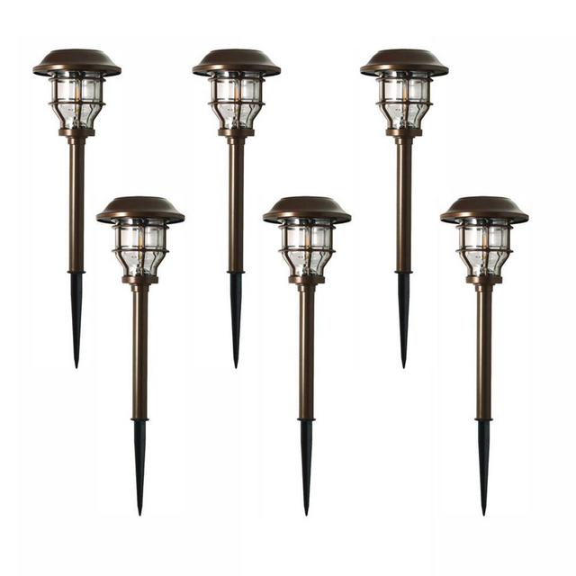Solar Brass Outdoor Integrated LED 2500K 10-Lumens Vintage Bulb Landscape Pathway Light Set (6-Pack)