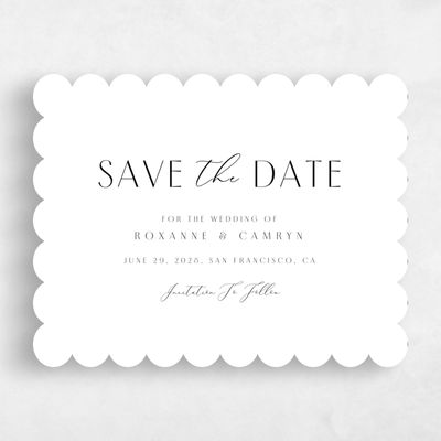 White Scalloped Wedding Save the Date - Paloma Landscape