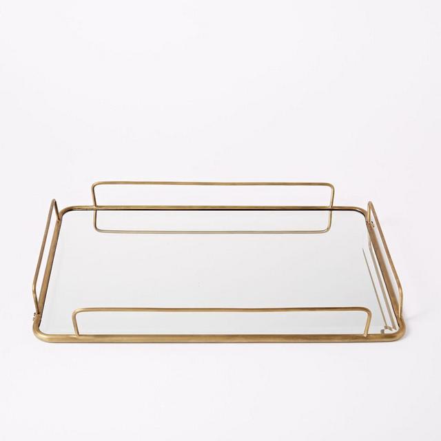 Fishs Eddy Gilded Cafe Mirror Tray, Large, 12" W x 18" L