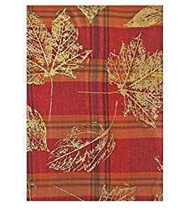 Thanksgiving Metallic Leaf and Plaid Fabric Fall Print Tablecloth, 100% Cotton, 60 Inch x 84 Inch Oblong/Rectangle