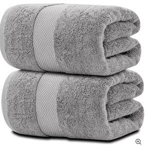White Classic Luxury Cotton Jumbo Bath Sheets Set of 2, XL Sized Bathroom Towels 2 Pack - 35x70", light gray