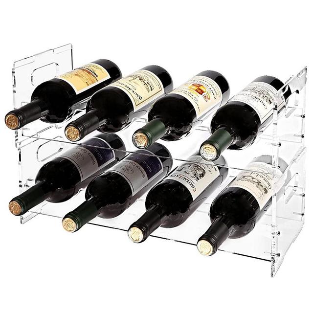 MyGift Modern Clear Acrylic Freestanding Stackable 8 Bottle Organizer Display Wine Rack (2 Piece Set)