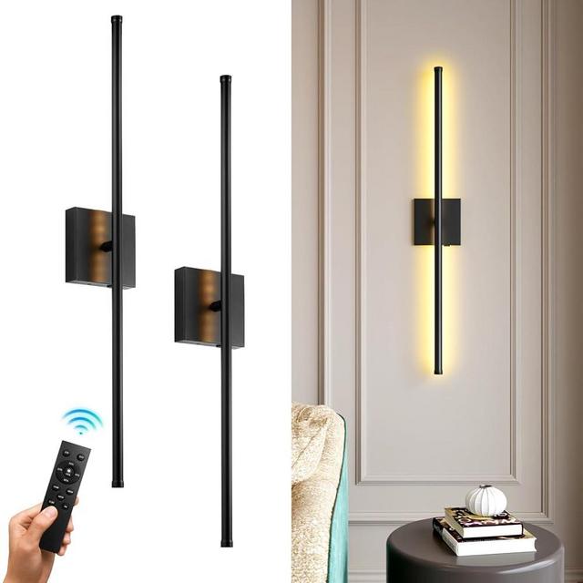 KNYELYNS Battery Operated Wall Sconce Set of Two 27.9inch,Wireless Rechargeable Wall Sconce with Remote,Dimmable 350°Rotate Cordless Wall Lamp Indoor Light for Living Room, Hallway, Bedroom