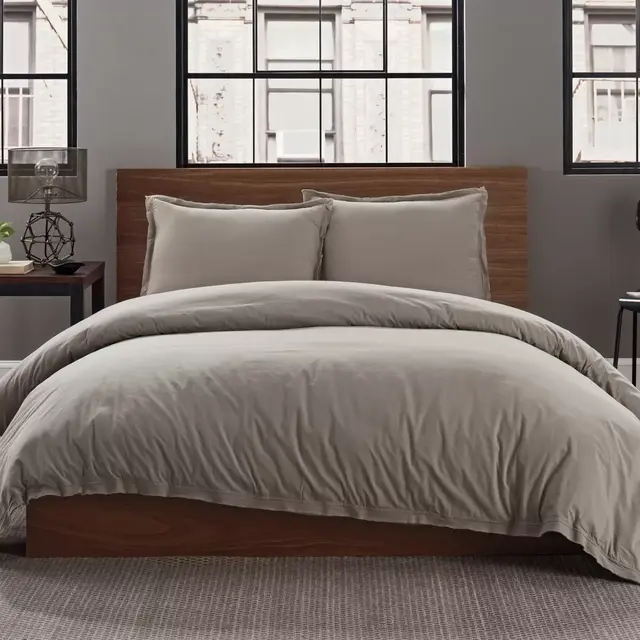 Garment Washed Solid King Duvet Cover Set in Fog