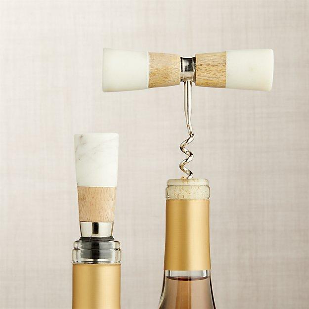 Wood and Marble 2-Piece Wine Set