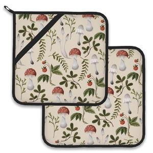 Vintage Mushroom Strawberry Pot Holder Set of 2,Heat Resistant Potholders Oven Hot Pads for Kitchen Cooking Baking BBQ