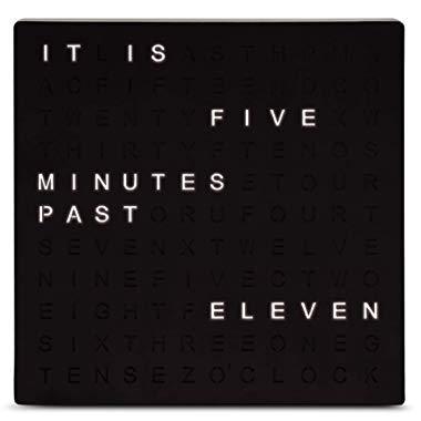 Sharper Image Light Up Electronic Word Clock, Matte Black Finish with LED Light Display, USB Cord and Power Adapter, 7.75in Square Face, Unique Contemporary Home and Office DÈcor