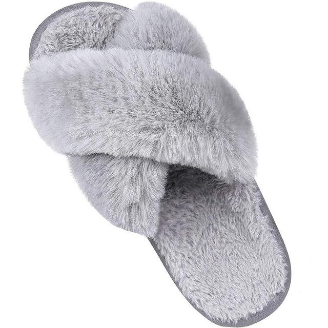 Comwarm Women's Cross Band Fuzzy Slippers Fluffy Open Toe House Slippers Cozy Plush Bedroom Shoes Indoor Outdoor