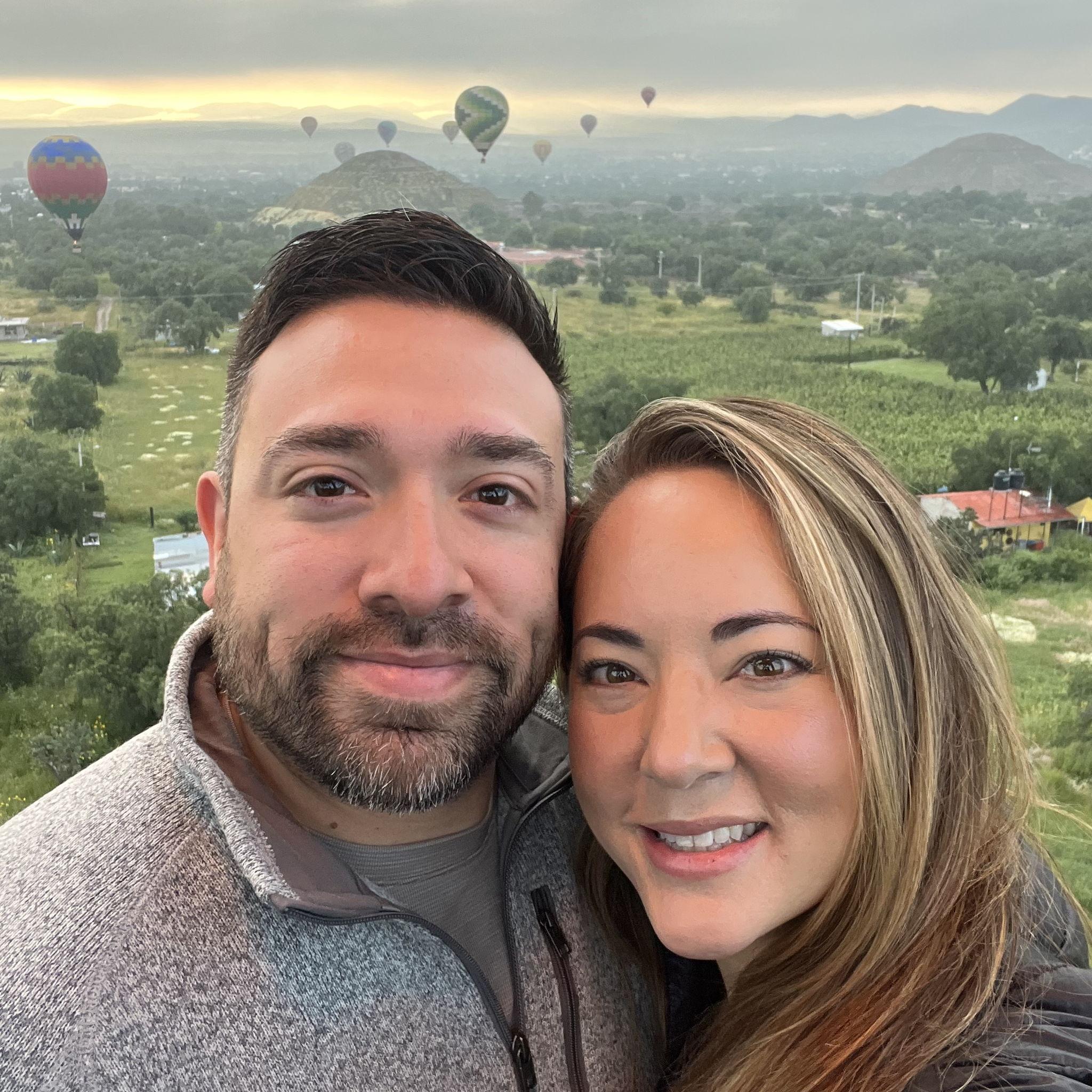 Bucketlist hot air balloon adventure over the pyramids during Whitney's birthday trip to Mexico City