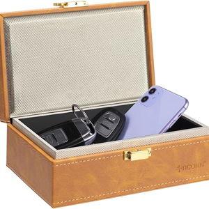 TICONN Faraday Box, Car Key Fob Protector, PU Leather Signal Blocker for Keyless Fob, RFID Signal Blocking Pouch Cage (Yellow Slim)