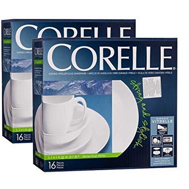 Corelle Livingware 32-Piece Dinnerware Set, Winter Frost White, Service For 8