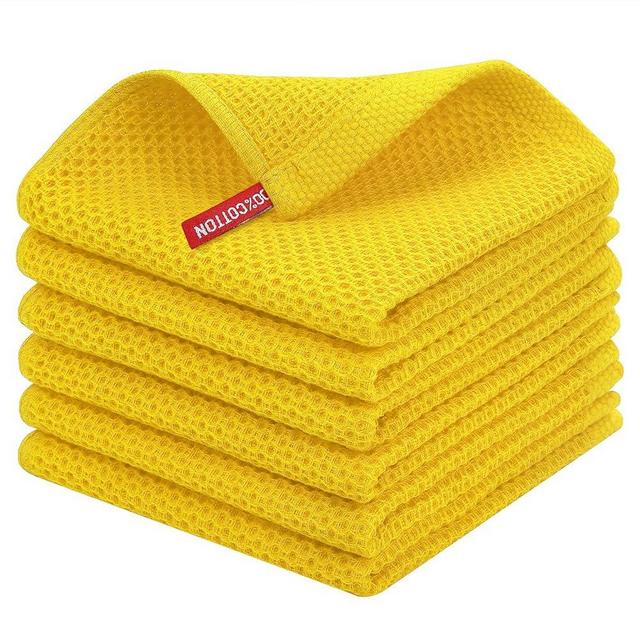 Homaxy 100% Cotton Waffle Weave Kitchen Dish Cloths, Ultra Soft Absorbent Quick Drying Dish Towels, 12x12 Inches, 6-Pack, Yellow