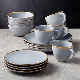 Addison Grey 16-Piece Gold Rim Dinnerware Set, Service for 4