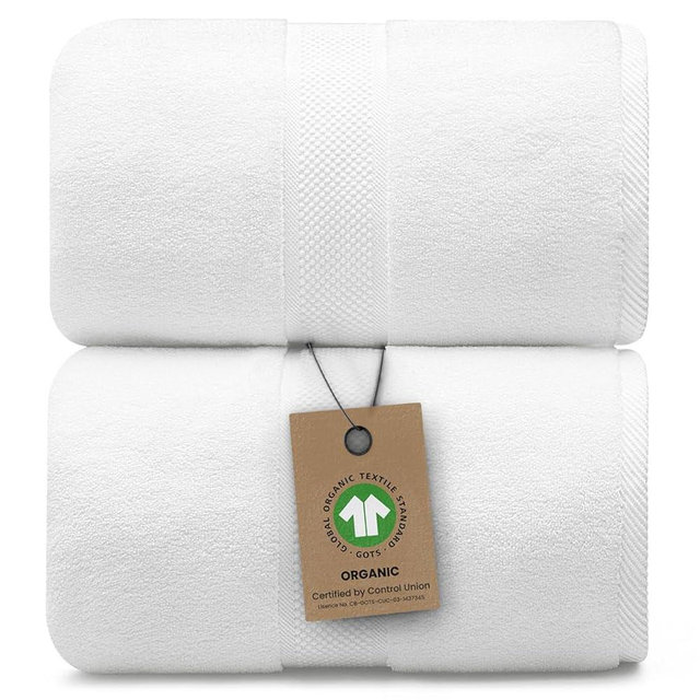 Alusa Home 100% Organic Luxury Bath Sheets - GOTS Certified - Extra Large 35x70 Inches (Pack of 2) Zero-Twist, Long-Staple Cotton Bath Sheet Set (White)