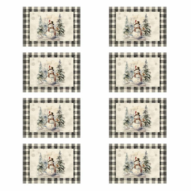 XCHI Watercolor Buffalo Plaid Snowman Snowflakes Christmas Winter Xmas Placemats Set of 8 Table Mats for Party Home Kitchen Dining Table Decorations 12x18 Inch