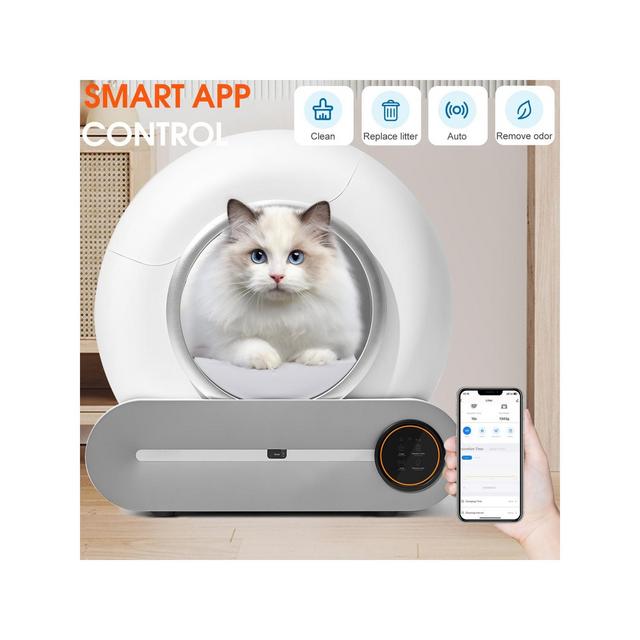 Self-Cleaning Cat Litter Box, Automatic Scooping And Odor Removal Cat Box Litter, Cat Box Robot With App Control White-Cuddlewood