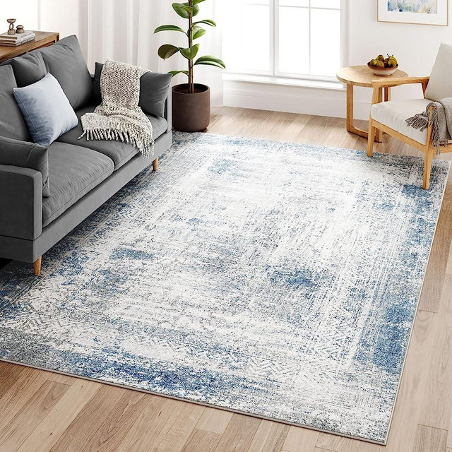 Dripex Abstract Contemporary Area Rugs, Faux Fur Rug Non-Slip & Durable Carpet for Living Room Bedroom Kids Room Kitchen, Washable Fulffy Rugs Stain Resistant Floor Mats for Home, 7'6"x9'6"/Mist Blue