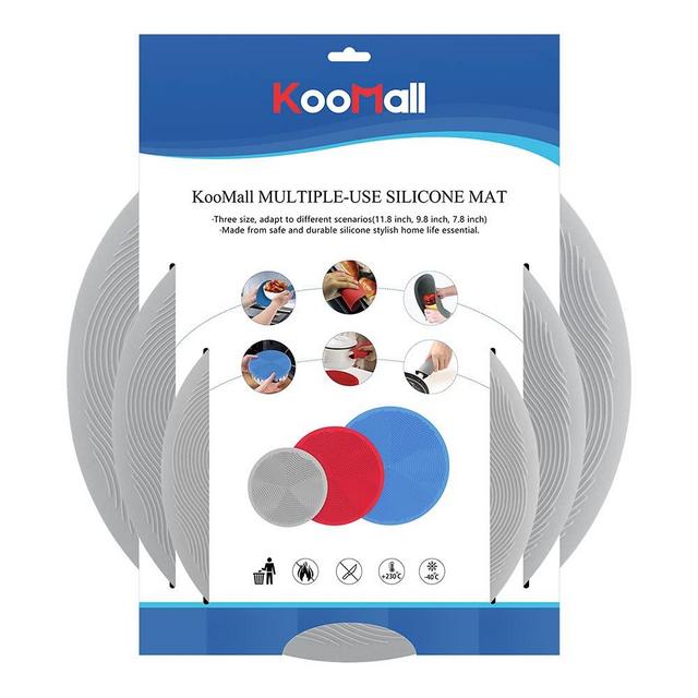 KooMall 3 in 1 Multi-Purpose Silicone Mats,Trivets for Hot Dishes Pot Holders Pads for Kitchen Microwave Splatter Cover for Food Pot Holders Coffee Drink Cup Coasters Heat Resistant 7.8" 9.8" 11.8"