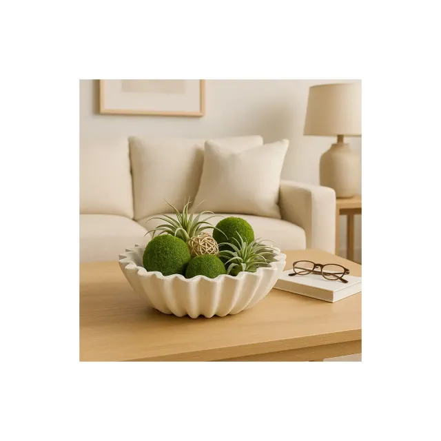 Decorative Fluted Bowl for Coffee Table - Modern Centerpiece Table Decorations and Console Bowl for Home Decor Accents - 4.25", Ivory & White