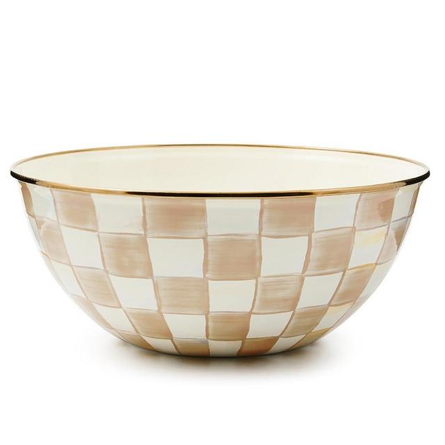 MACKENZIE-CHILDS Enamel Everyday Bowl, Serving Bowl for Entertaining, Large, Brown-and-White Mocha Check