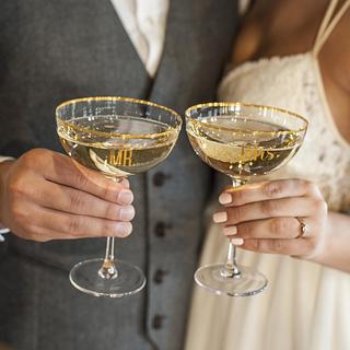 Mr. & Mrs. Gold Rim Coupe Flutes