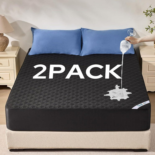 BEDLORE 2 Pack Waterproof Mattress Protector,King Size Mattress Pad Noiseless with Deep Pocket Fitted for 6"-18",Soft Breathable Dirt Proof Bed Mattress Cover Washable for Home,Bedroom,Hotel(Black)
