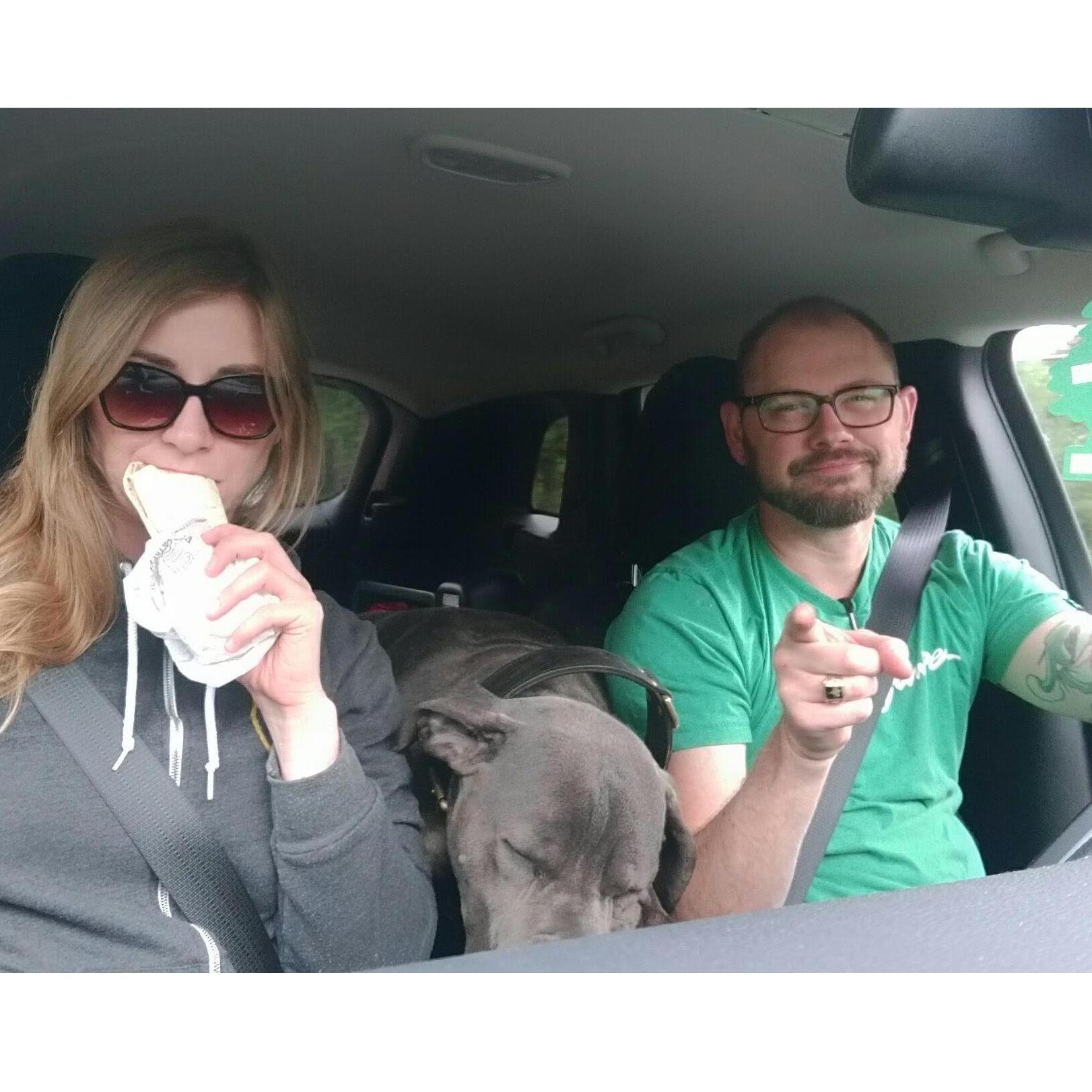 Here we are embarking on our first big move, driving Noah and Cain from Washington to Illinois, kicking things off right with burritos