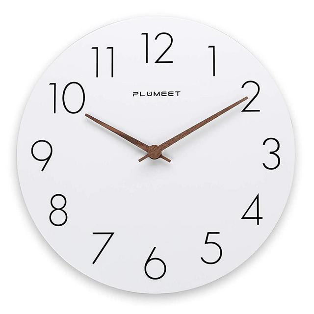Plumeet 12'' Wooden Wall Clock Frameless Clocks with Silent Quartz Movement - Modern Style Village Wall Clocks Decorative Home Kitchen - Battery Operated (White)
