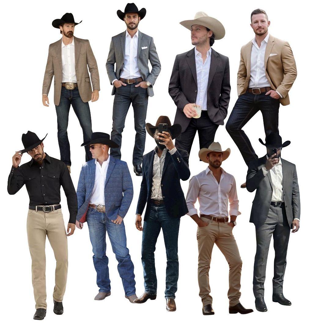 Mens Western Cocktail Attire - Sport coats, Cowboy boots, and Cowboy hats are encouraged, but not required.