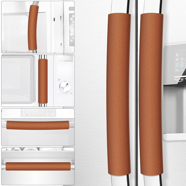 Royleath Refrigerator Door Handle Covers, 6PCS, Leather Kitchen Appliance Handle Covers, Keep Your Fridge Microwave Oven Stove or Dishwasher Clean, Stains Dirty Oils, Kitchen Decor(Dark Orange)
