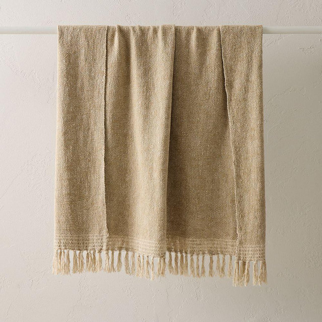 Two Tone Chunky Linen Throw, 50x60, Clay