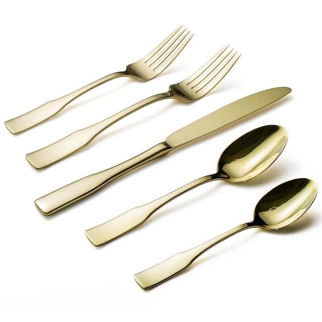 Alata Kate Champagne Gold Mirror 40-Piece Silverware Set,Service for 8,Stainless Steel Flatware Set,Mirror Cutlery Set,Dishwasher Safe