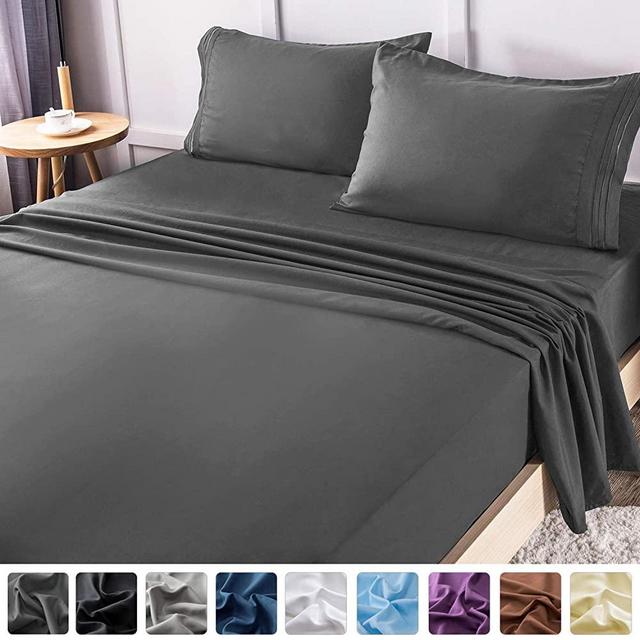 LIANLAM King Bed Sheets Set - Super Soft Brushed Microfiber 1800 Thread Count - Breathable Luxury Egyptian Sheets 16-Inch Deep Pocket - Wrinkle and Hypoallergenic-4 Piece(King, Dark Grey)
