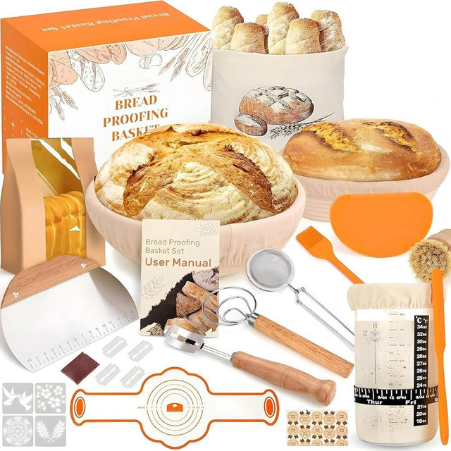 Complete Sourdough Starter Kit & Bread Maker Tool Set – Premium Sourdough Supplies with Proofing Basket and Tools – Ideal Kit for Homemade Artisan Bread – Great Gift for Bakers & Women