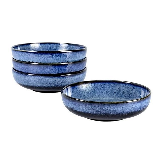 UNICASA Ceramic Pasta Bowls, Porcelain Salad Bowls Set of 4, 26 oz Soup Bowl for Kitchen, Large Serving Bowls, Reactive Glaze Dish Bowls, Microwave and Dishwasher Safe Bowls, Blue