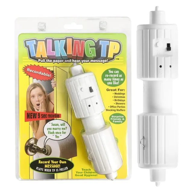 Talking Toilet Paper Spindle - With 6-Second Customizable Message Recording, Playful Pranks, Practical Jokes