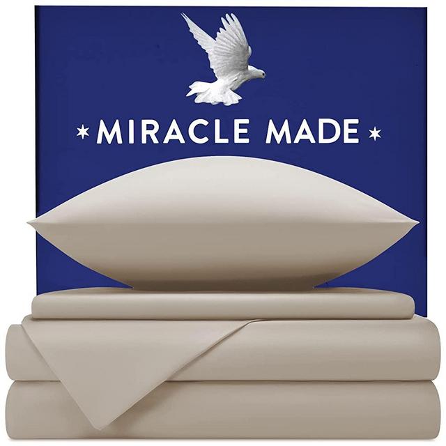 Miracle Made Extra Luxe Bed Sheets Set – Sand, King – 4 Piece Bed Sheet Set Infused with Natural Silver, 500 Thread Count USA-Grown Supima Cotton Sheets, Ultra-Breathable, Extra Soft Bedding Set